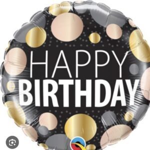 18" Round Happy Birthday  Black Rose and Gold Sparkles