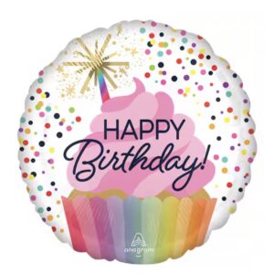 18" Happy Birthday Round Rainbow Dots