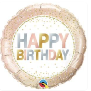 18" Round Happy Birthday Rose Gold Confetti