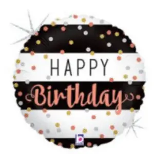 18" Happy Birthday Black And White Stripes