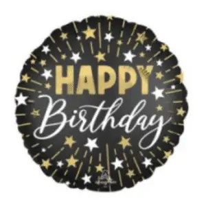 18" Happy birthday Black Silver Gold