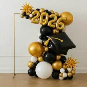 Graduation Garland Backdrop with Gold Stand